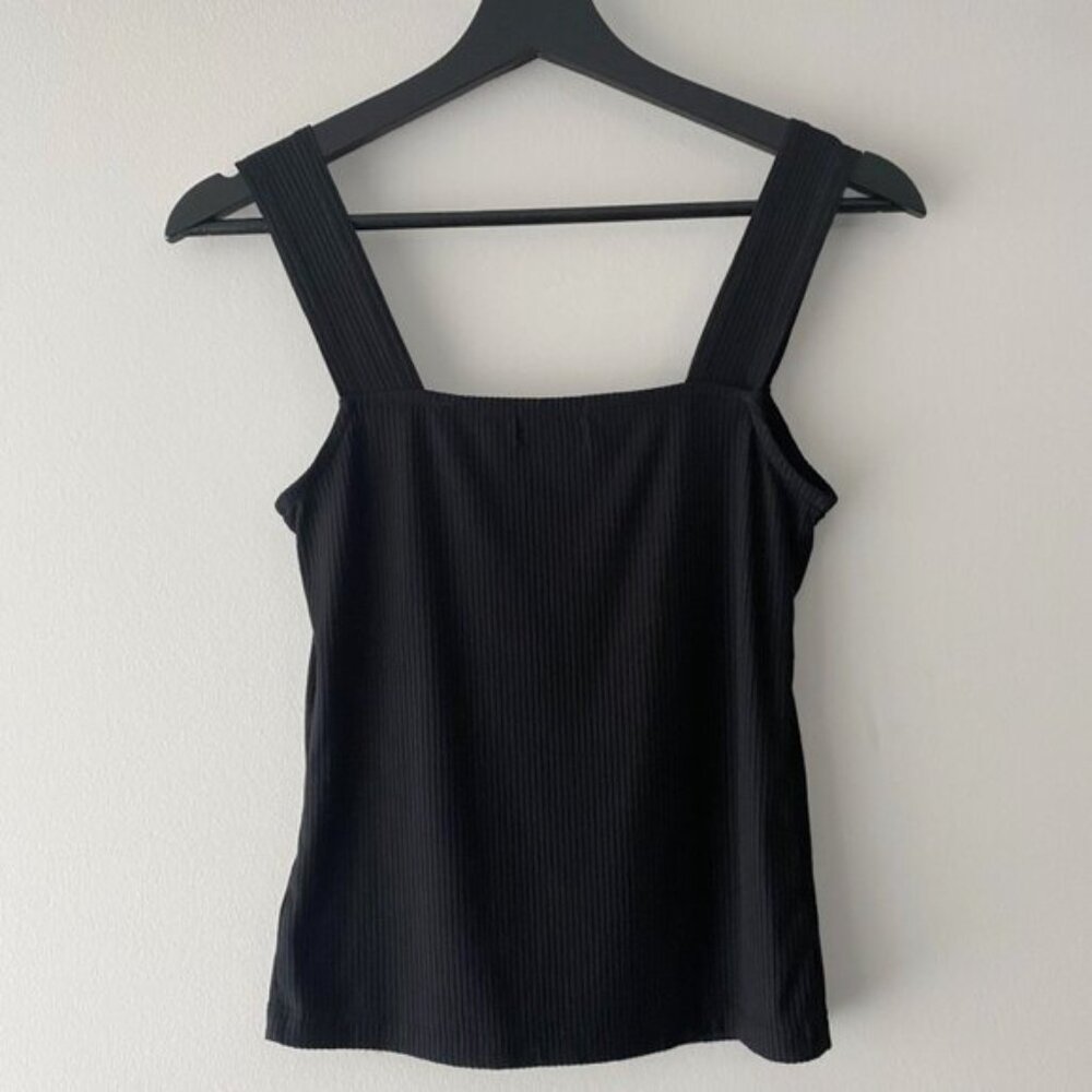 The Drop Jody Black Square Neck Fitted Rib Tank Top - Picture 2 of 9